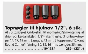 Topnøgler til hjulnav 1/2", 6 stk
