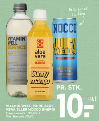 VITAMIN WELL, NOBE ALOE VERA ELLER NOCCO ENERGI