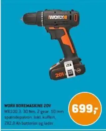 XL-BYG WORX BOREMASKINE 20V tilbud