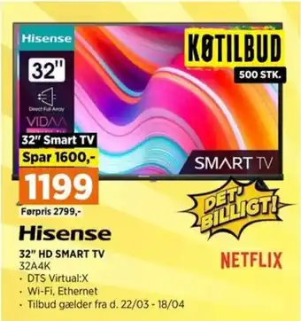 Power Hisense 32" HD SMART TV 32A4K tilbud
