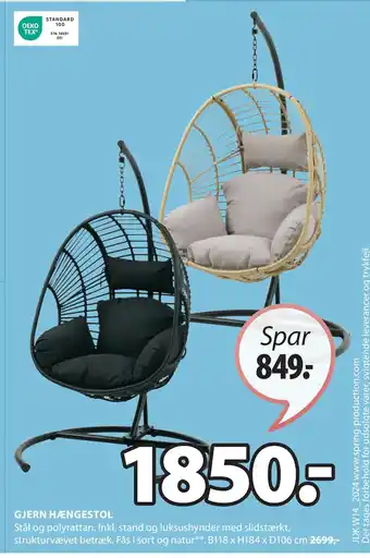 JYSK GJERN HÆNGESTOL tilbud