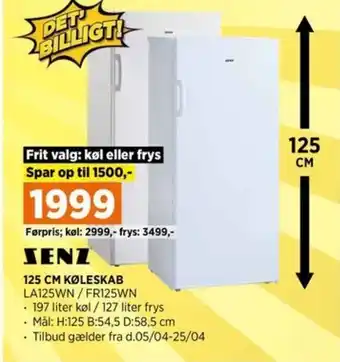 Power 125 CM KØLESKAB LA125WN/FR125WN tilbud