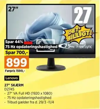 Power 27" SKÆRM D2745 tilbud