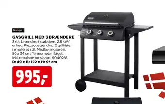 jem & fix GASGRILL MED 3 BRÆNDERE tilbud