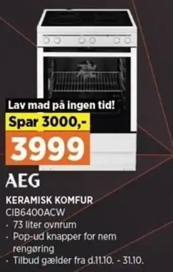 Power Keramisk Komfur CIB6400ACW tilbud