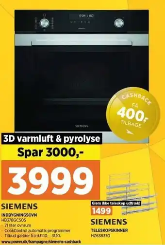 Power Siemens Indbygningsovn HB378GCS0S tilbud
