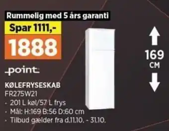 Power Kølefryseskab FR275W21 tilbud