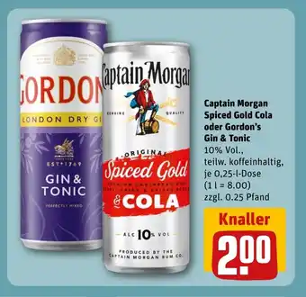 REWE Captain Morgan Spiced Gold Cola oder Gordon's Gin & Tonic tilbud