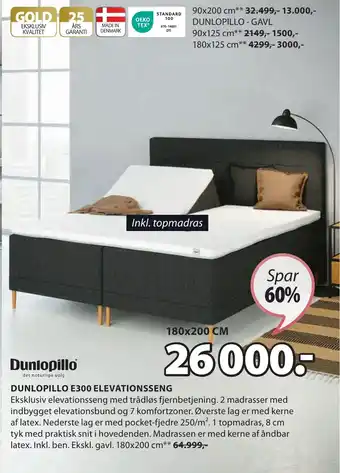 JYSK DUNLOPILLO E300 ELEVATIONSSENG tilbud
