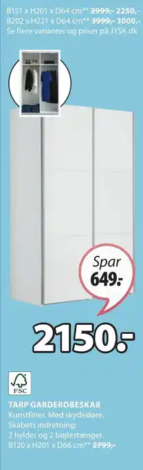 JYSK TARP GARDEROBESKAB tilbud