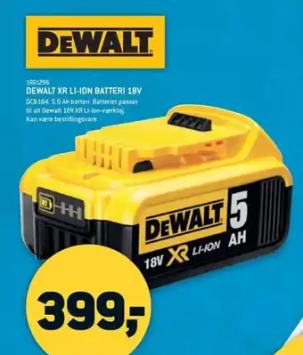 XL-BYG DEWALT XR LI-ION BATTERI 18V tilbud