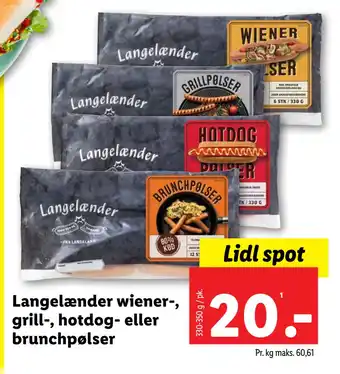 Lidl Langelænder wiener-, grill-, hotdog- eller brunchpølser tilbud