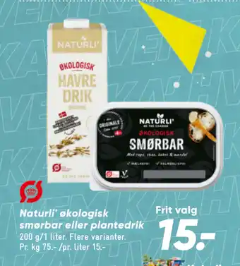 Bilka Naturli' økologisk smørbar eller plantedrik tilbud