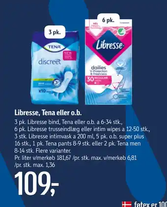 Føtex Libresse, Tena eller o.b tilbud