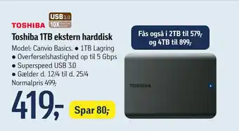 Føtex Toshiba 1TB ekstern harddisk tilbud