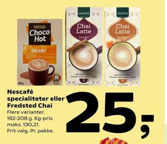 Coop 365 Nescafé specialiteter eller Fredsted Chai tilbud