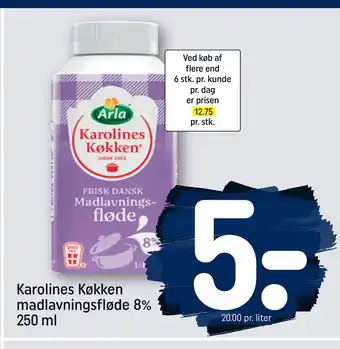 REMA 1000 Karolines Køkken madlavningsfløde 8% 250 ml tilbud