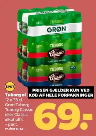 Netto Tuborg øl 12 x 33 cl Grøn Tuborg, Tuborg Classic eller Classic tilbud