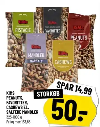 Løvbjerg KIMS PEANUTS, FAVORITTER, CASHEWS EL. SALTEDE MANDLER tilbud