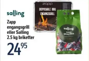 Føtex Zapp engangsgrill eller Salling 2.5 kg briketter tilbud