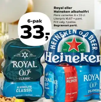 Kvickly Royal eller Heineken alkoholfri tilbud