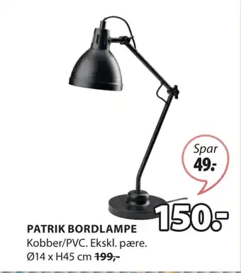 JYSK PATRIK BORDLAMPE tilbud