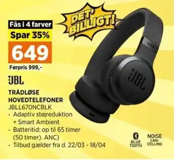 Power TRÅDLØSE HOVEDTELEFONER JBLL670NCBLK tilbud