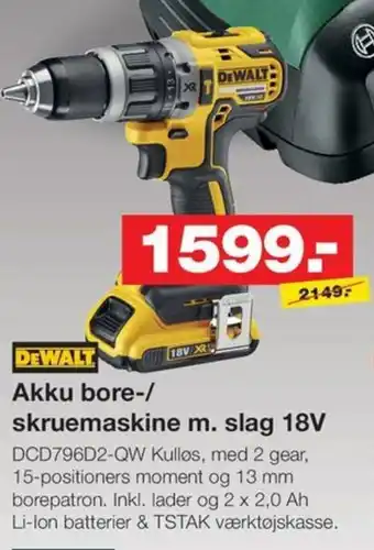 Bauhaus Akku bore-/ skruemaskine m. slag 18V tilbud