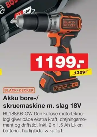 Bauhaus Akku bore-/ skruemaskine m. slag 18V tilbud
