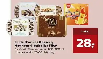 Kvickly Carte D'or Les Dessert, Magnum 4-pak eller Filur tilbud