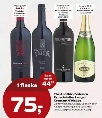 Kvickly The Apothic, Federico Especial eller Laugel Cremant d'Alsace tilbud