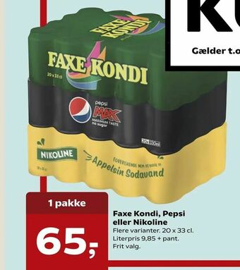 Kvickly Faxe Kondi, Pepsi eller Nikoline tilbud