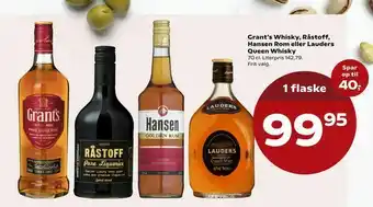 Grant's Whisky, Råstoff, Hansen Rom eller Lauders Queen Whisky