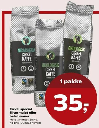 SuperBrugsen Cirkel special filtermalet eller hele bønner tilbud