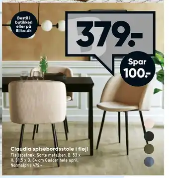 Bilka Claudia spisebordsstole i fløjl tilbud