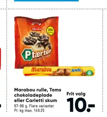 Bilka Marabou rulle, Toms chokoladeplade eller Carletti skum tilbud