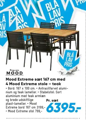 Bilka Mood Extreme sæt 167 cm med 4 Mood Extreme stole - teak tilbud
