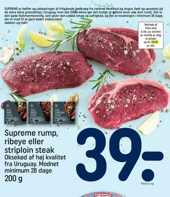 REMA 1000 Supreme rump, ribeye eller striploin steak tilbud