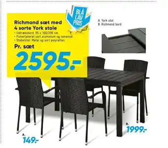 Bilka Richmond sæt med 4 sorte York stole tilbud