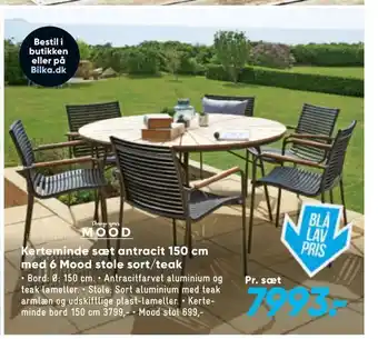 Kerteminde sæt antracit 150 cm med 6 Mood stole sort/teak