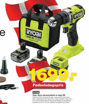 Bauhaus One+ Bore-skruemaskine m slag 18V tilbud