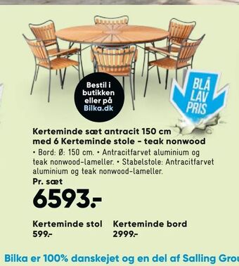 Bilka Kerteminde sæt antracit 150 cm med 6 Kerteminde stole - teak nonwood tilbud