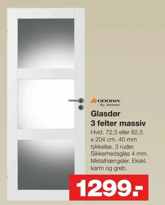 Bauhaus Glasdør 3 felter massiv tilbud
