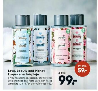 Bilka Love, Beauty and Planet krops- eller hårpleje tilbud