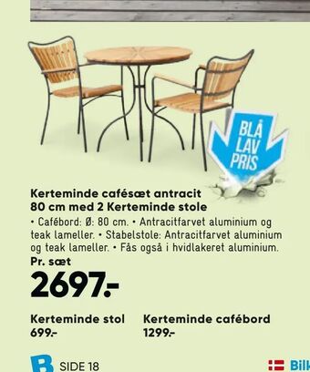 Bilka Kerteminde cafésæt antracit 80 cm med 2 Kerteminde stole tilbud