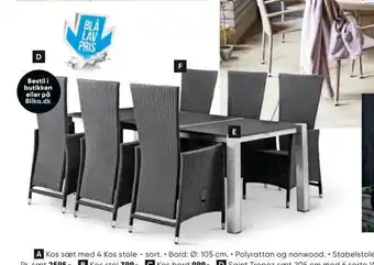 Bilka Saint Tropez sæt 205 cm med 6 sorte Wells stole tilbud
