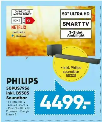 Bilka 50PUS7956 inkl. B5305 Soundbar tilbud