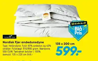 Bilka Nordisk Fjer andedunsdyne 135 x 200 cm tilbud