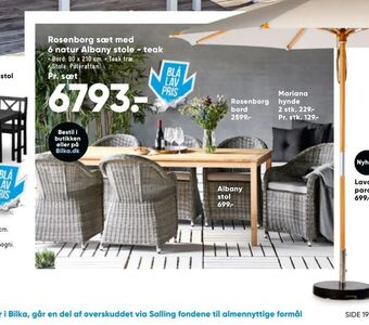 Bilka Rosenborg sæt med 6 natur Albany stole - teak tilbud