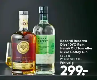 Bilka Bacardi Reserva Diez 10YO Rom, Hernö Old Tom eller Nikka Coffey Gin tilbud